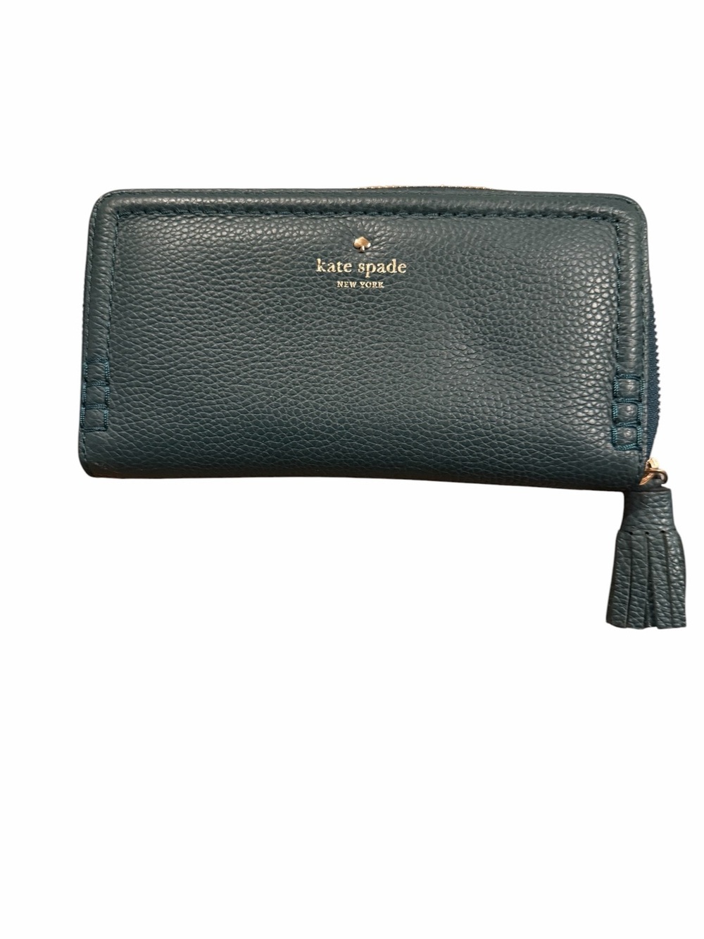 kate spade ♠️ Emerald/Orchard Street/Lacey Pebbled Leather Zip Wallet w/ tassel